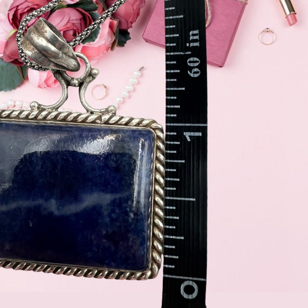 Sterling Silver 925 Blue Stone Rectangular 1”X 1.… - image 6